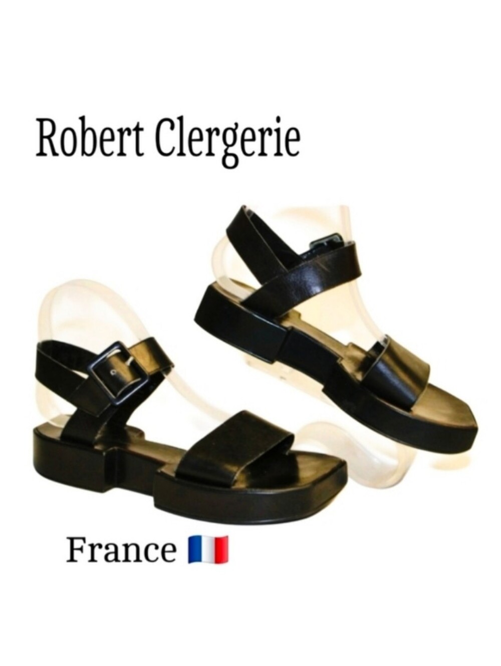 Robert Clergerie France Leather Square Sandal Platform Shoes 7.5 EXCELLENT 👌 - Picture 2 of 8